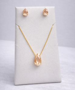 Conjunto Colar e Brinco Pedra Fusion Gota – Rose