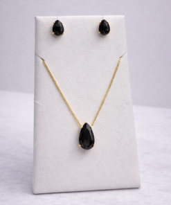 Conjunto Colar e Brinco Pedra Fusion Gota – Preto