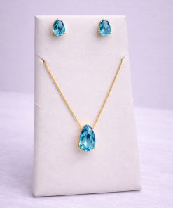 Conjunto Colar e Brinco Pedra Fusion Gota – Azul Tiffany