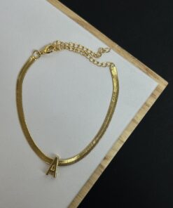 Pulseira Letra Letra Inicial Malha Fita Laminada Dourada