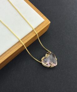 Colar Coração Pedra Fusion rosa