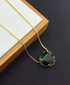 Colar Coração Pedra Fusion verde bandeira