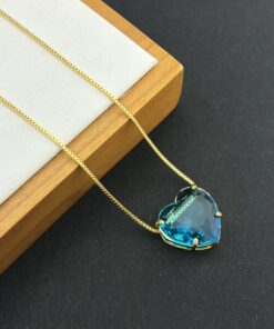 Colar Coração Pedra Fusion azul turquesa