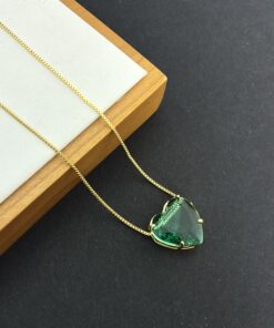 Colar Coração Pedra Fusion Esmeralda