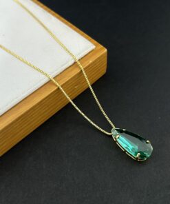 Colar Gota Pedra Fusion verde jade