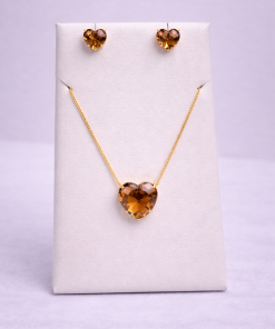 Conjunto Colar e Brinco Pedra Fusion Coração – Caramelo