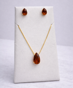 Conjunto Colar e Brinco Pedra Fusion Gota – Caramelo