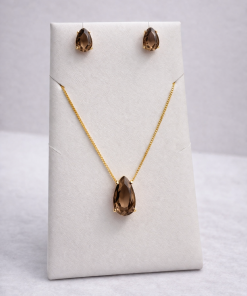 Conjunto Colar e Brinco Pedra Fusion Gota – Marrom