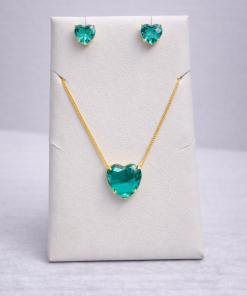 Conjunto Colar e Brinco Pedra Fusion Coração – Blue zircon