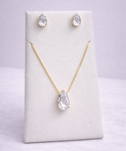 Conjunto Colar e Brinco Pedra Fusion Gota – cristal