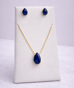 Conjunto Colar e Brinco Pedra Fusion Gota Azul Bic