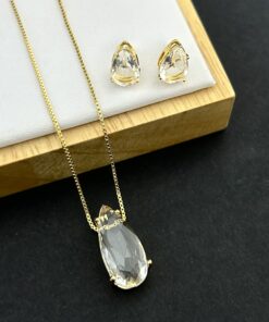 Conjunto Colar e Brinco Pedra Fusion Gota – cristal