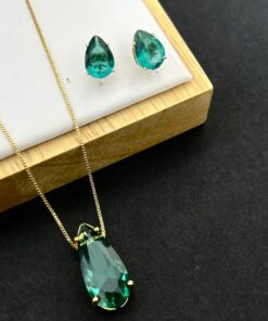 Conjunto Colar e Brinco Pedra Fusion Gota – Blue zircon