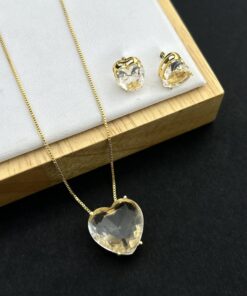 Conjunto Colar e Brinco Pedra Fusion Coração Cristal