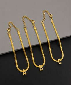 Pulseira Letra Inicial Malha Fita – Aço Inox Dourado