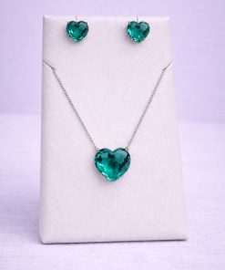 Conjunto Colar e Brinco Pedra Fusion Coração – Blue zircon