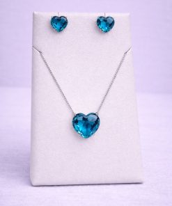 Conjunto Colar e Brinco Pedra Fusion Coração – Azul Tiffany