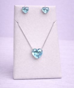 Conjunto Colar e Brinco Pedra Fusion Coração – Azul Bebê