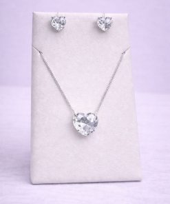 Conjunto Colar e Brinco Pedra Fusion Coração Cristal