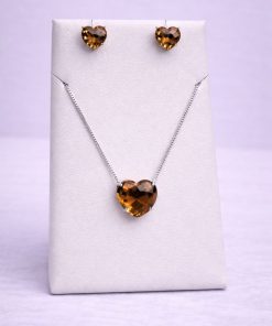 Conjunto Colar e Brinco Pedra Fusion Coração – Caramelo