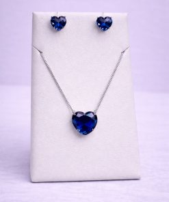 Conjunto Colar e Brinco Pedra Fusion Coração Azul Bic