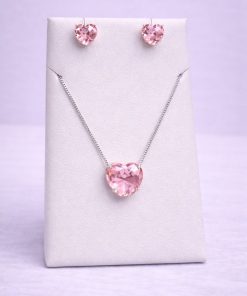 Conjunto Colar e Brinco Pedra Fusion Coração – Rosa