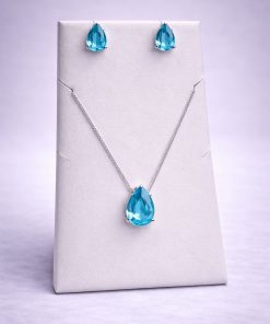 Conjunto Colar e Brinco Pedra Fusion Gota – Azul Tiffany