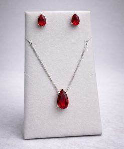Conjunto Colar e Brinco Pedra Fusion Gota – Vermelho