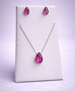 Conjunto Colar e Brinco Pedra Fusion Gota – Fúcsia