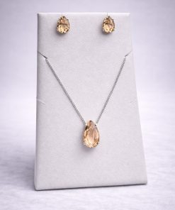 Conjunto Colar e Brinco Pedra Fusion Gota – Rose