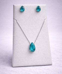 Conjunto Colar e Brinco Pedra Fusion Gota – Blue zircon