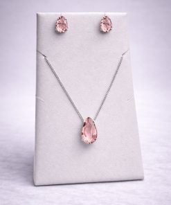 Conjunto Colar e Brinco Pedra Fusion Gota – Rosa Bebe