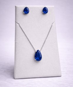 Conjunto Colar e Brinco Pedra Fusion Gota Azul Bic