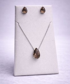 Conjunto Colar e Brinco Pedra Fusion Gota – Marrom