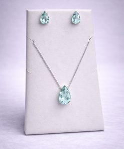 Conjunto Colar e Brinco Pedra Fusion Gota – Verde Agua