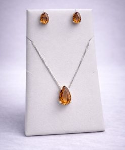 Conjunto Colar e Brinco Pedra Fusion Gota – Caramelo