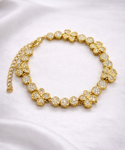 Pulseira Semijoa Floral Cravejada Luxo