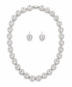 Conjunto Colar + Brinco Zircônia Luxo Coração Prata