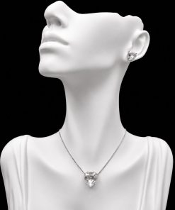 Conjunto Colar e Brinco Níquel Pedra Fusion Coração Cristal