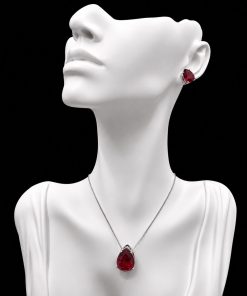Conjunto Colar e Brinco Níquel Pedra Fusion Gota Vermelho