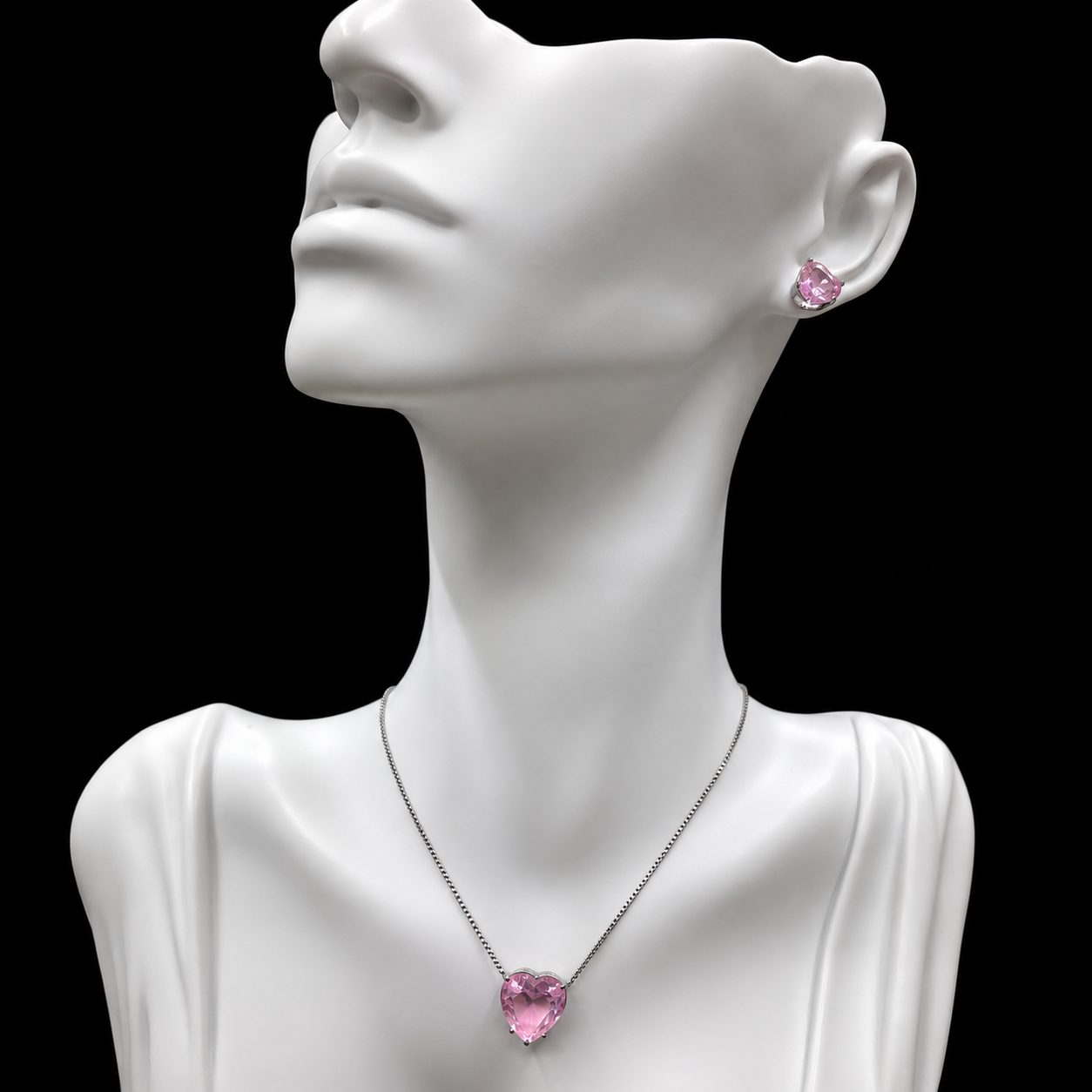 Conjunto Colar e Brinco Níquel Pedra Fusion Coração Rosa