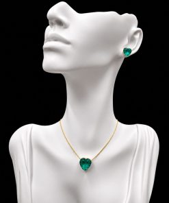 Conjunto Colar e Brinco Dourado Pedra Fusion Coração Blue Zircon