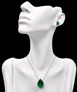 Conjunto Colar e Brinco Níquel Pedra Fusion Gota Verde Bandeira