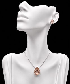 Conjunto Colar e Brinco Níquel Pedra Fusion Gota Light Peach
