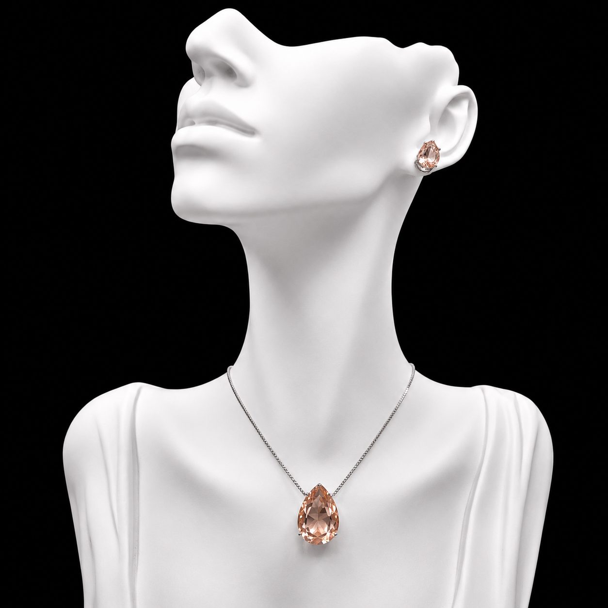 Conjunto Colar e Brinco Níquel Pedra Fusion Gota Light Peach