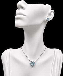 Conjunto Colar e Brinco Níquel Pedra Fusion Coração Azul Bebê