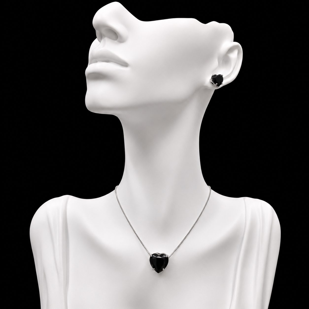 Conjunto Colar e Brinco Níquel Pedra Fusion Coração Preto