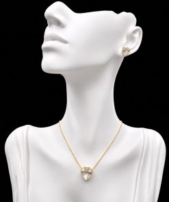 Conjunto Colar e Brinco Dourado Pedra Fusion Coração Cristal