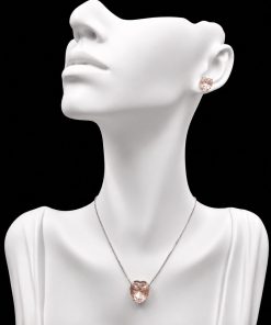 Conjunto Colar e Brinco Níquel Pedra Fusion Coração Light Peach
