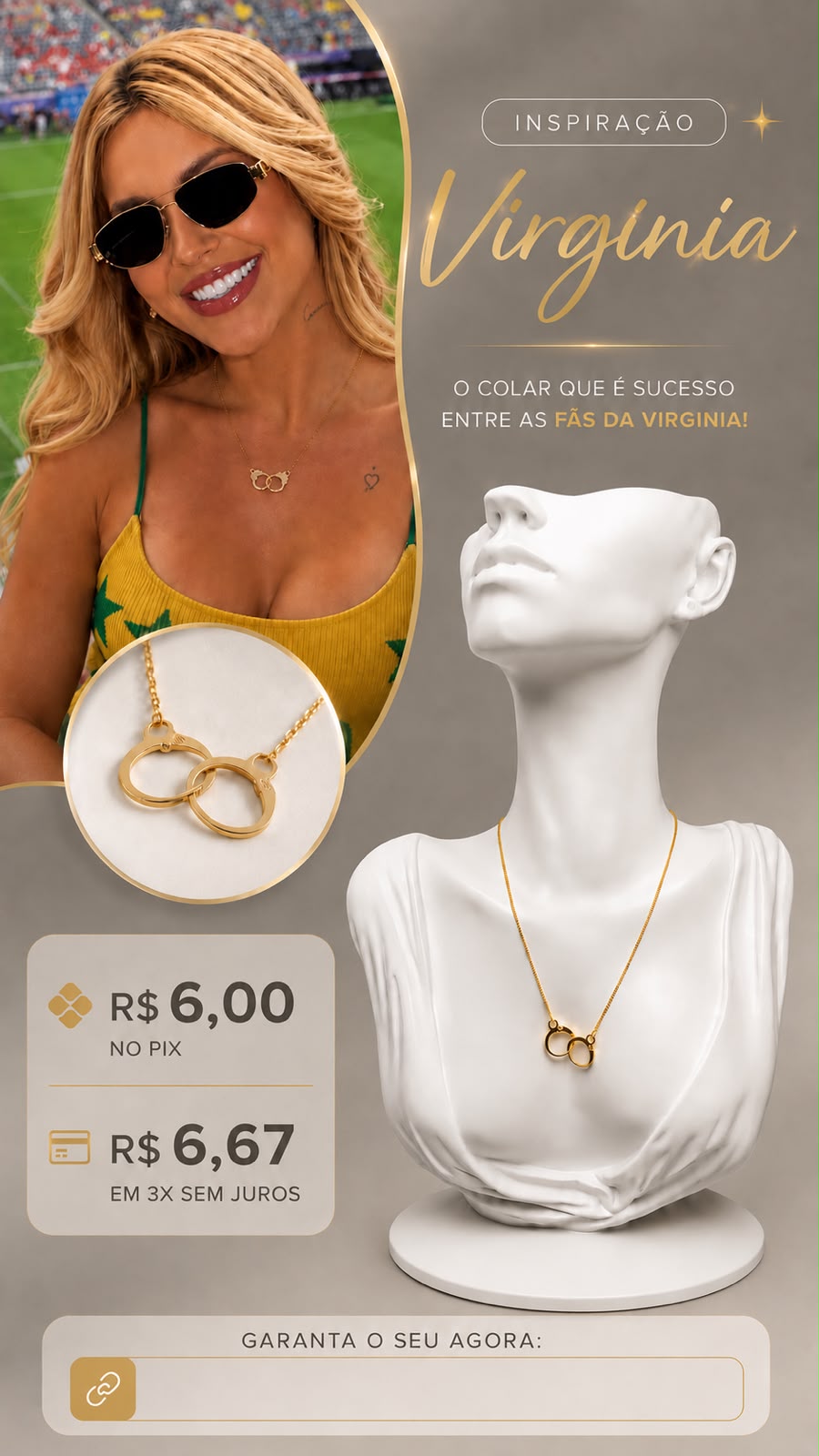 Colar Folheado Dourado Inspiração Virginia
